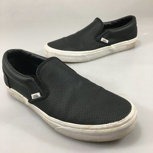 Vans Mens 8.5 Womens 10 Black Perforated Leather Slip-On Gym Shoes Sneakers